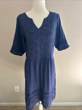 Navy Eyelet Midi Dress - Unbranded